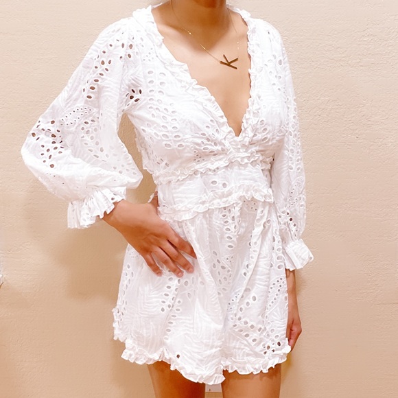 White Eyelet lace open-back Romper - Picture 2 of 16